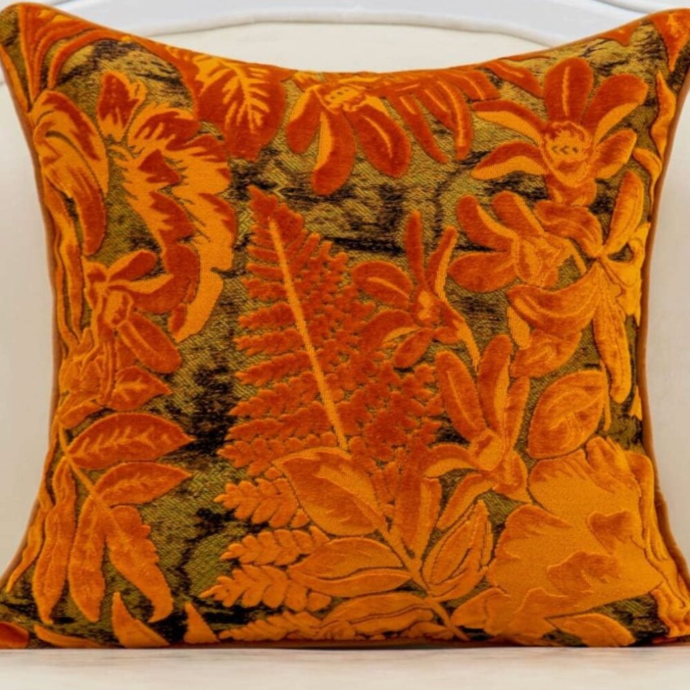Vintage Floral  Leaf Velvet Decorative Velvet Throw Pillow Cover 18x18